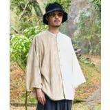 ベージュ | 【カヤ】片身替わりメンズバンドカラーシャツ | アミナコレクション
