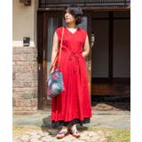 レッド | 【カヤ】菊薫る長丈ノースリーブワンピース | チャイハネ