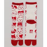 ホワイト×レッド | 【カヤ】犬のお顔足袋型くつ下（23-25ｃｍ） | アミナコレクション 
