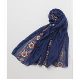 ネイビー | 【欧州航路】フィーカ花刺繍ストール | アミナコレクション 