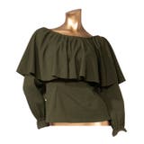 カーキ | 【マウナロア】ワイドフリルシャーリング長袖 | アミナコレクション 