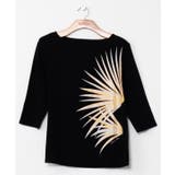 ブラック | 【マウナロア】パームリーフＴシャツ(7分袖) | アミナコレクション 