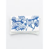 ホワイト×ブルー | 【カヤ】花刺繍ミニクラッチバッグ 平ポーチ | アミナコレクション
