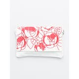 ホワイト×レッド | 【カヤ】花刺繍ミニクラッチバッグ 平ポーチ | アミナコレクション