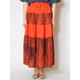 オレンジ | 【チャイハネ】アフリカン幾何学柄ティアードスカート | チャイハネ 