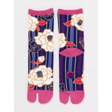 ネイビー | 【カヤ】足袋型くつ下23~25cm 縞椿 | アミナコレクション