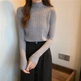 グレー | ハイネックワイドリブカラーニットプルオーバー | Alvia