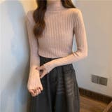 ベージュ | ハイネックワイドリブカラーニットプルオーバー | Alvia
