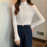ホワイト | ハイネックワイドリブカラーニットプルオーバー | Alvia