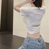 ホワイト | 後ろあきクロップドカットソー トップス Tシャツ | Alvia