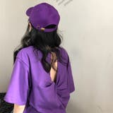 パープル | バックツイスト開きルーズTシャツ 春 夏 | Alvia