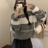 グレー | ランダムボーダーモヘアニットトップス 秋 冬 | Alvia