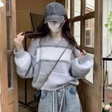 ライトグレー | ランダムボーダーモヘアニットトップス 秋 冬 | Alvia