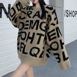 ベージュ | ランダムアルファベットロゴニットトップス 秋 冬 | Alvia