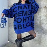 ブルー | ランダムアルファベットロゴニットトップス 秋 冬 | Alvia