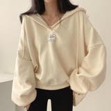 ベージュ | センターパッチルーズプルオーバーパーカー 秋 冬 | Alvia