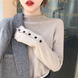 ベージュ | ボートネックカフス釦ニットトップス 秋 冬 | Alvia