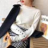 ホワイト | ボートネックカフス釦ニットトップス 秋 冬 | Alvia