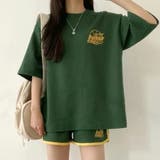 グリーン | スポーティープリントTシャツ×ショートパンツSET 春 夏 | CHEER【WOMEN】