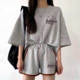 グレー | スポーティープリントTシャツ×ショートパンツSET 春 夏 | CHEER【WOMEN】