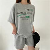 グレー | RacingプリントTシャツ×ショートパンツSET 春 夏 | Alvia