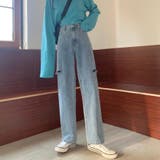 サックスブルー | サイドダメージデニムパンツ 秋 冬 | Alvia