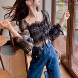 シャーリングフリルショート丈チェック柄ブラウス | Alvia | 詳細画像6
