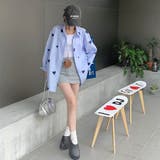 サックスブルー | ハート柄オーバーサイズシャツ | Alvia