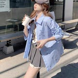 ブルー | リボンプリントオーバーサイズシャツ | Alvia