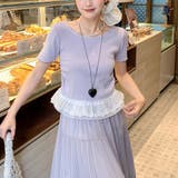 ラベンダー | サイドギャザーレースニットトップス | Alvia
