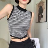 ブラック | バックリボンボーダーニットタンクトップ | Alvia