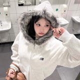 ライトグレー | ファー付きフード ジップアップパーカー/オーバーサイズフーディー | Alvia