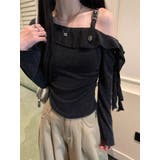 ダークグレー | オフショルダー フリル袖トップス | Alvia
