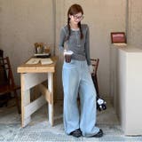 グレー | 韓国風カジュアル配色ヘンリーネックTシャツトップス | Alvia