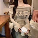 catプリント オフショルアシメ2WAYトップス | Alvia | 詳細画像1