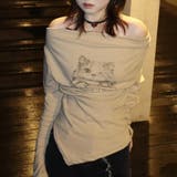ベージュ | catプリント オフショルアシメ2WAYトップス | Alvia