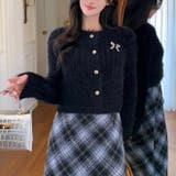 リボンブローチ付き シャギーショートニットカーディガン | Alvia | 詳細画像11