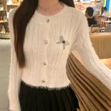リボンブローチ付き シャギーショートニットカーディガン | Alvia | 詳細画像15