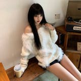 ホワイト | 韓国風シャギーフェザー オフショル ニットトップス | Alvia
