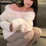 韓国風シャギーフェザー オフショル ニットトップス | Alvia | 詳細画像6