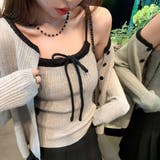 配色リボンニットキャミ+カーディガン2点セット | Alvia | 詳細画像1