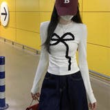 フリルリボンデザイン リブ長袖トップス | Alvia | 詳細画像4