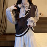 レイヤード風リボンタイストライプシャツ×ニットベスト トップス | Alvia | 詳細画像9
