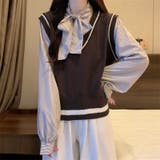 レイヤード風リボンタイストライプシャツ×ニットベスト トップス | Alvia | 詳細画像10