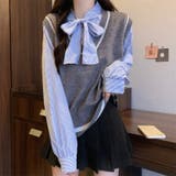 レイヤード風リボンタイストライプシャツ×ニットベスト トップス | Alvia | 詳細画像11