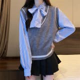 レイヤード風リボンタイストライプシャツ×ニットベスト トップス | Alvia | 詳細画像15