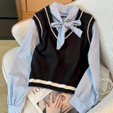 レイヤード風リボンタイストライプシャツ×ニットベスト トップス | Alvia | 詳細画像16