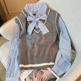 レイヤード風リボンタイストライプシャツ×ニットベスト トップス | Alvia | 詳細画像17