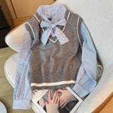 レイヤード風リボンタイストライプシャツ×ニットベスト トップス | Alvia | 詳細画像20