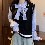 レイヤード風リボンタイストライプシャツ×ニットベスト トップス | Alvia | 詳細画像21